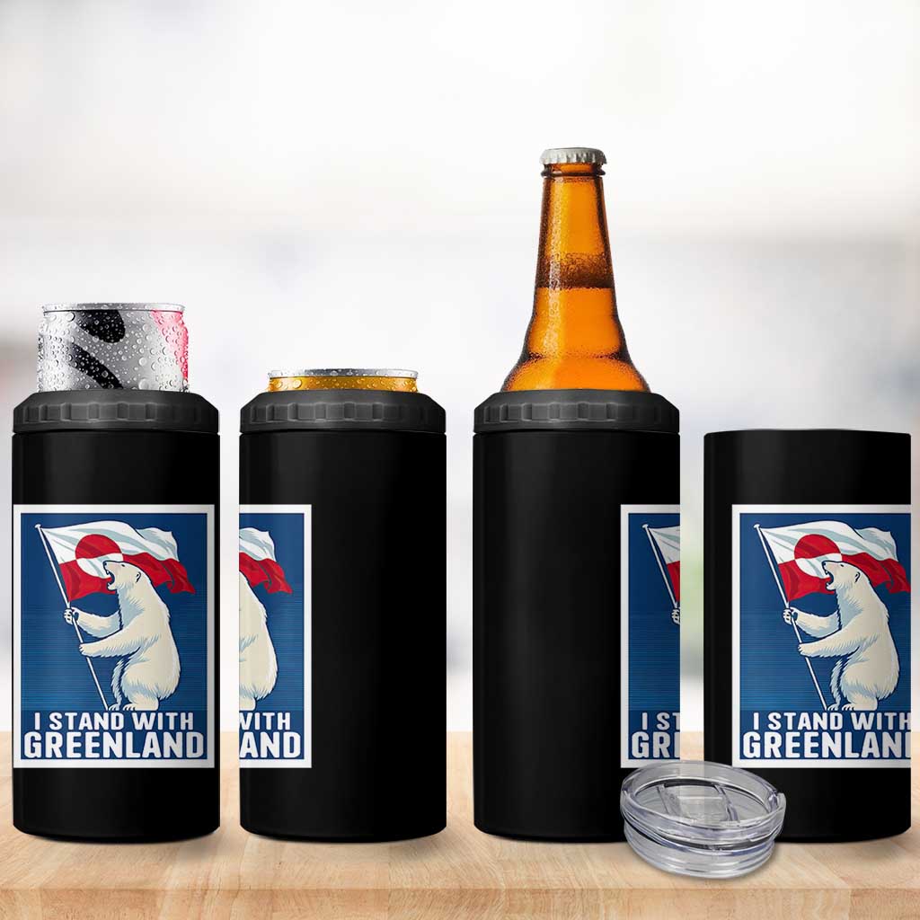 I Stand With Greenland Polar Bear Resist 4 in 1 Can Cooler Tumbler Vintage Patriotic Propaganda Sovereignty Protest
