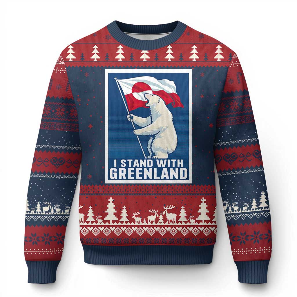 I Stand With Greenland Polar Bear Resist Ugly Christmas Sweater Vintage Patriotic Propaganda Sovereignty Protest