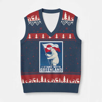 I Stand With Greenland Polar Bear Resist V-Neck Knit Sweater Vest Vintage Patriotic Propaganda Sovereignty Protest