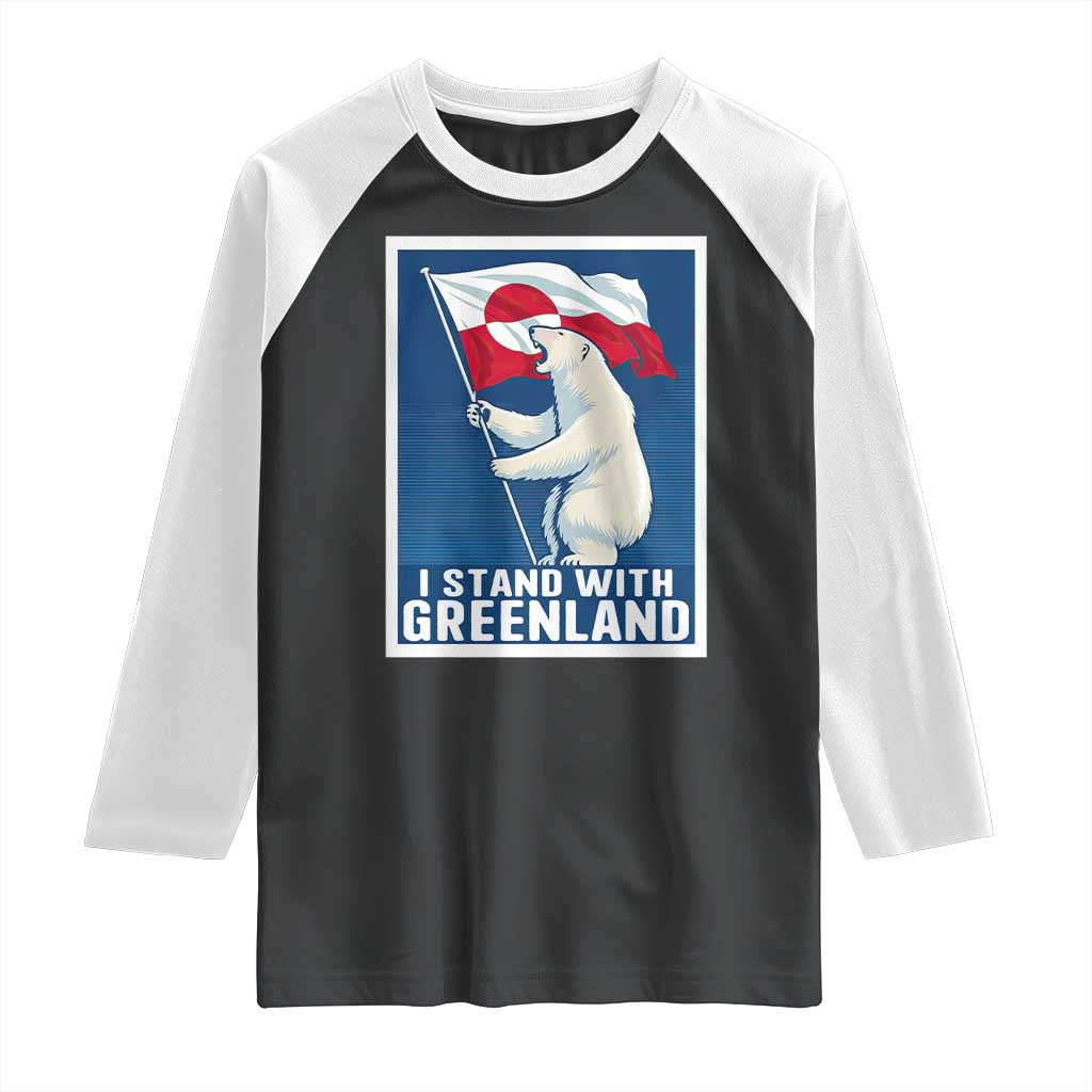 I Stand With Greenland Polar Bear Resist Raglan Shirt Vintage Patriotic Propaganda Sovereignty Protest