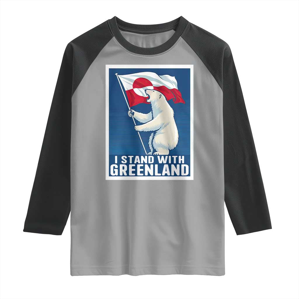 I Stand With Greenland Polar Bear Resist Raglan Shirt Vintage Patriotic Propaganda Sovereignty Protest