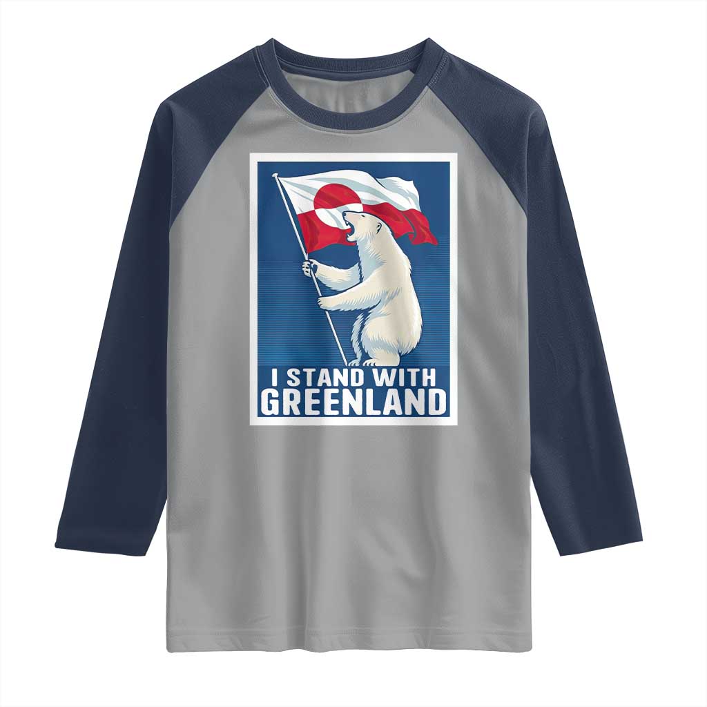 I Stand With Greenland Polar Bear Resist Raglan Shirt Vintage Patriotic Propaganda Sovereignty Protest
