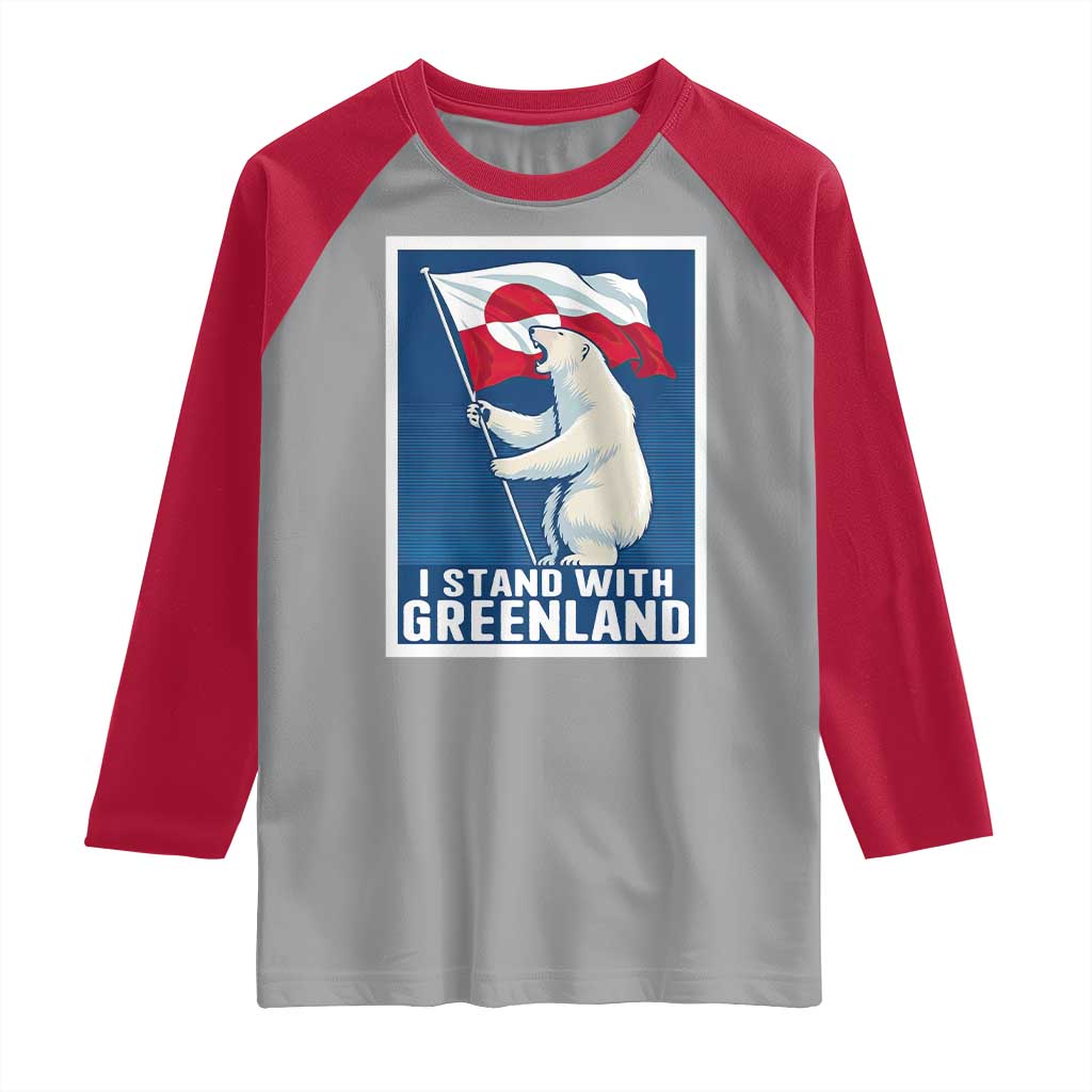 I Stand With Greenland Polar Bear Resist Raglan Shirt Vintage Patriotic Propaganda Sovereignty Protest