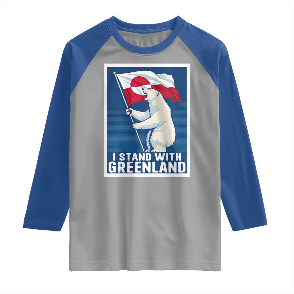 I Stand With Greenland Polar Bear Resist Raglan Shirt Vintage Patriotic Propaganda Sovereignty Protest