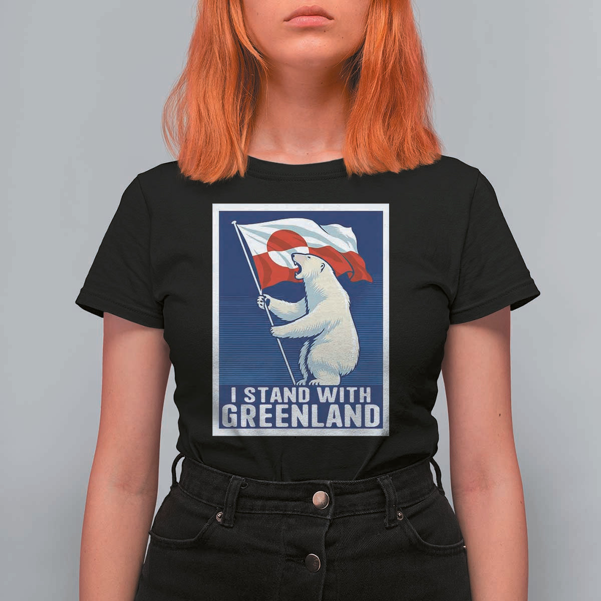 I Stand With Greenland Polar Bear Resist T Shirt For Women Vintage Patriotic Propaganda Sovereignty Protest
