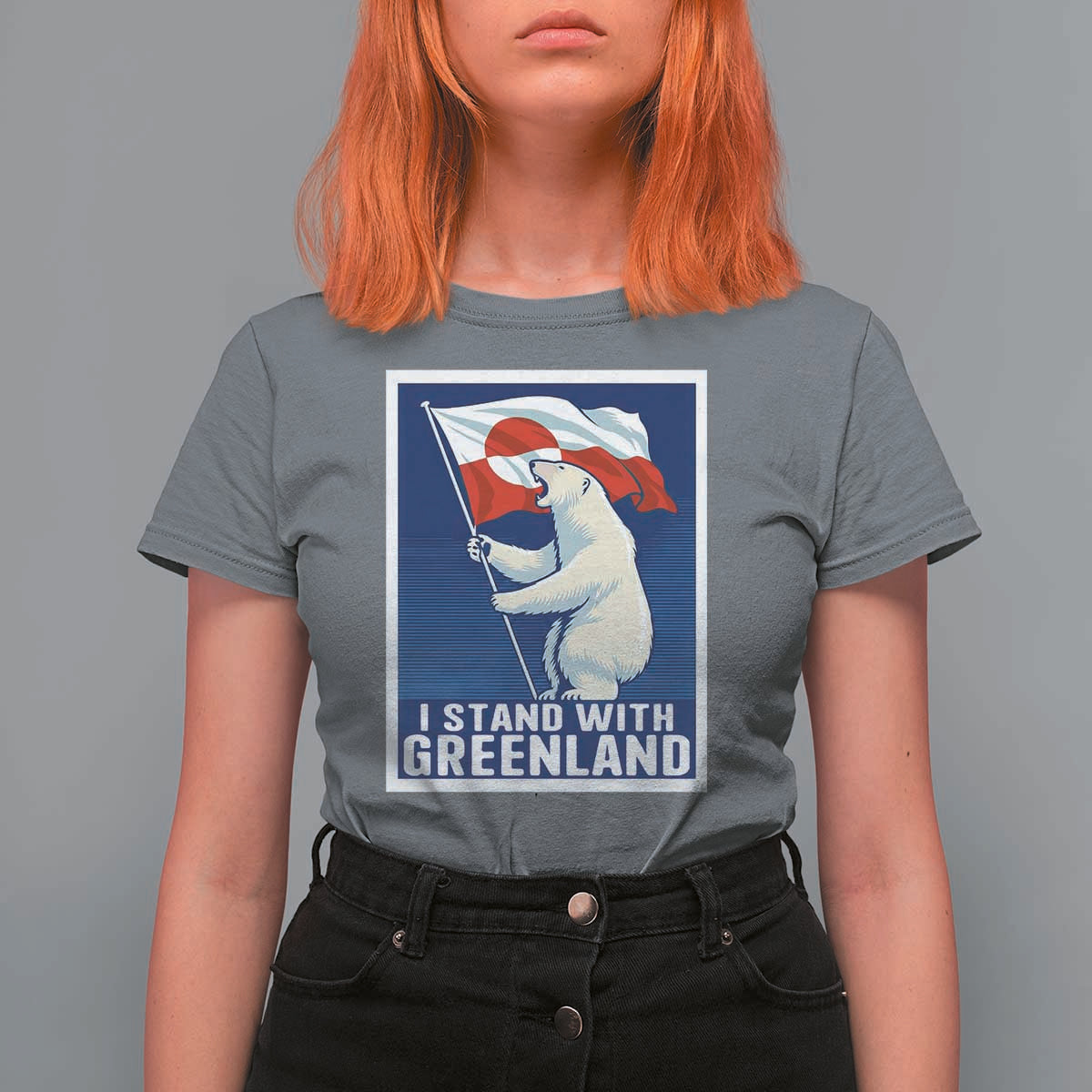 I Stand With Greenland Polar Bear Resist T Shirt For Women Vintage Patriotic Propaganda Sovereignty Protest