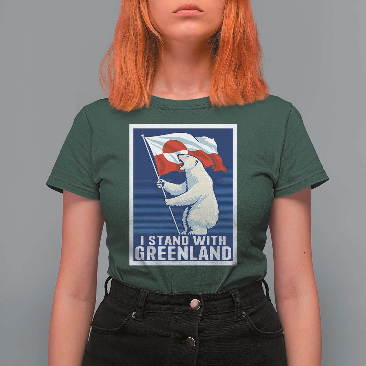 I Stand With Greenland Polar Bear Resist T Shirt For Women Vintage Patriotic Propaganda Sovereignty Protest