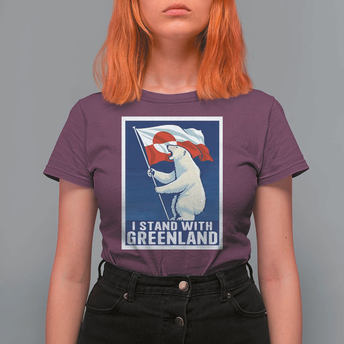 I Stand With Greenland Polar Bear Resist T Shirt For Women Vintage Patriotic Propaganda Sovereignty Protest