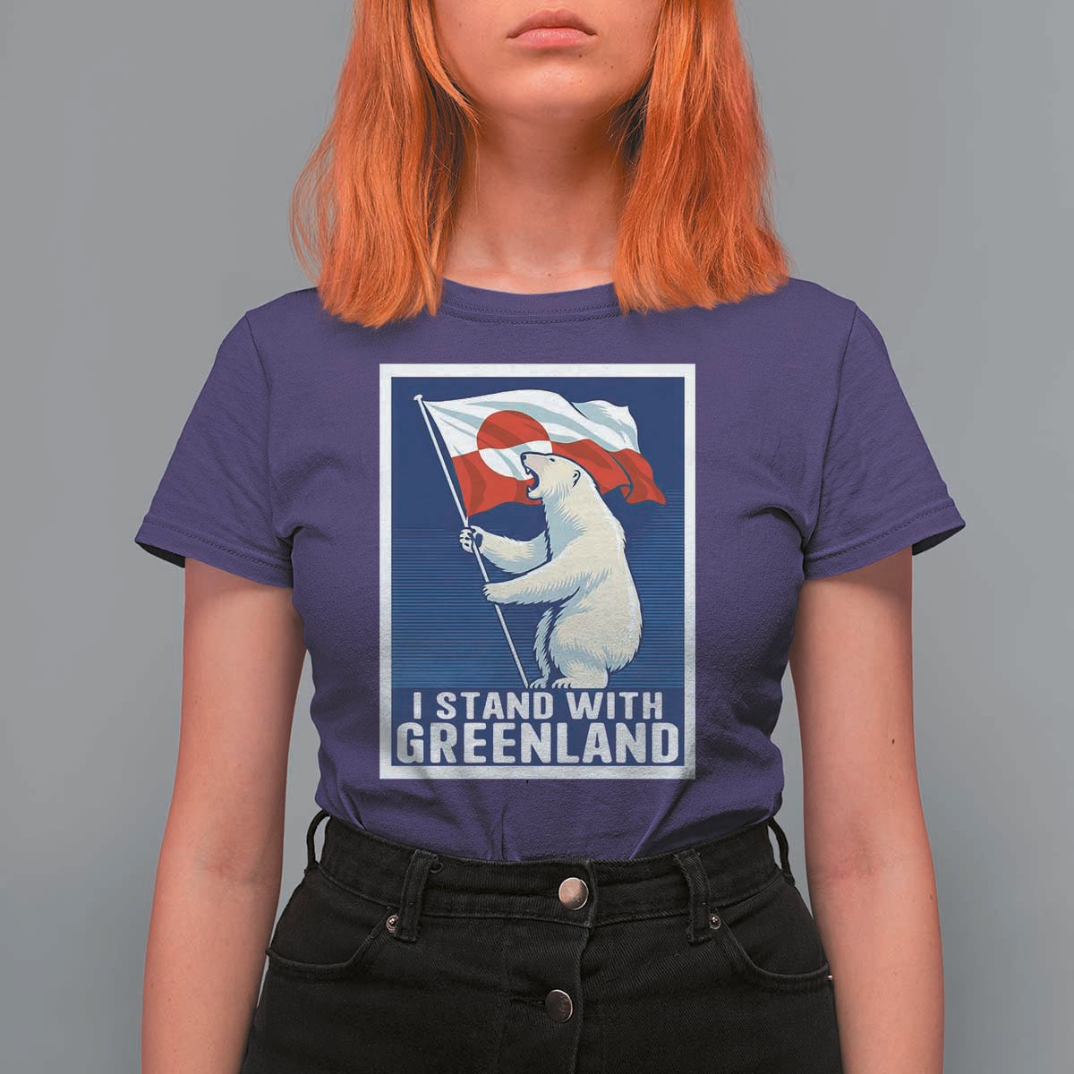 I Stand With Greenland Polar Bear Resist T Shirt For Women Vintage Patriotic Propaganda Sovereignty Protest