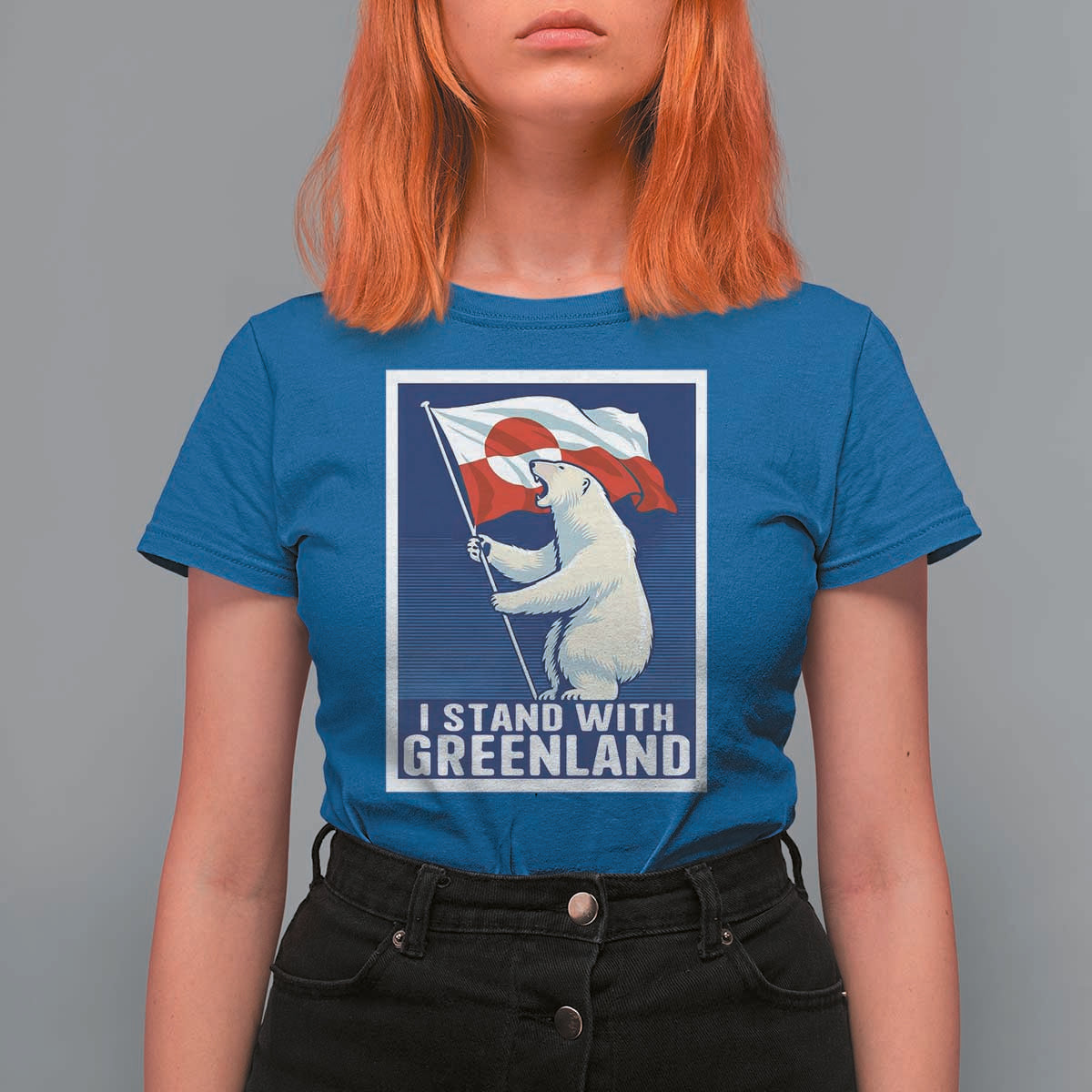 I Stand With Greenland Polar Bear Resist T Shirt For Women Vintage Patriotic Propaganda Sovereignty Protest