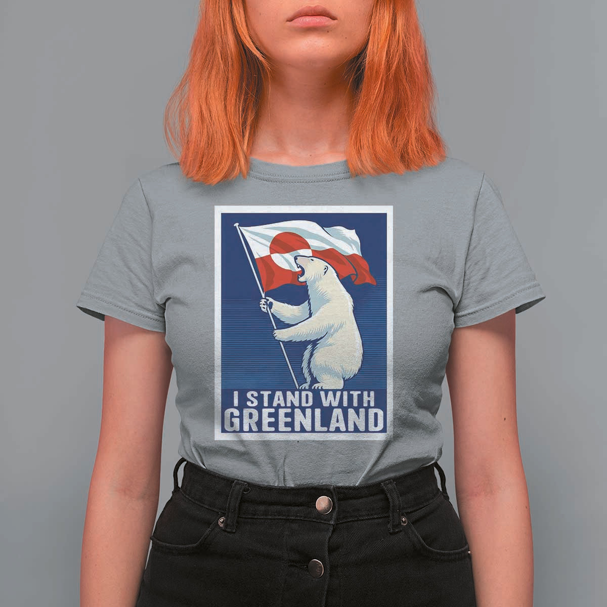 I Stand With Greenland Polar Bear Resist T Shirt For Women Vintage Patriotic Propaganda Sovereignty Protest