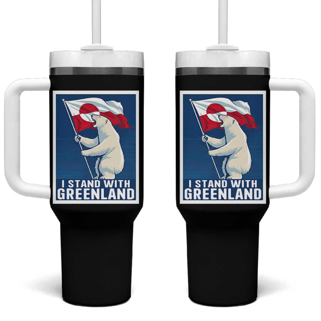 I Stand With Greenland Polar Bear Resist Tumbler With Handle Vintage Patriotic Propaganda Sovereignty Protest
