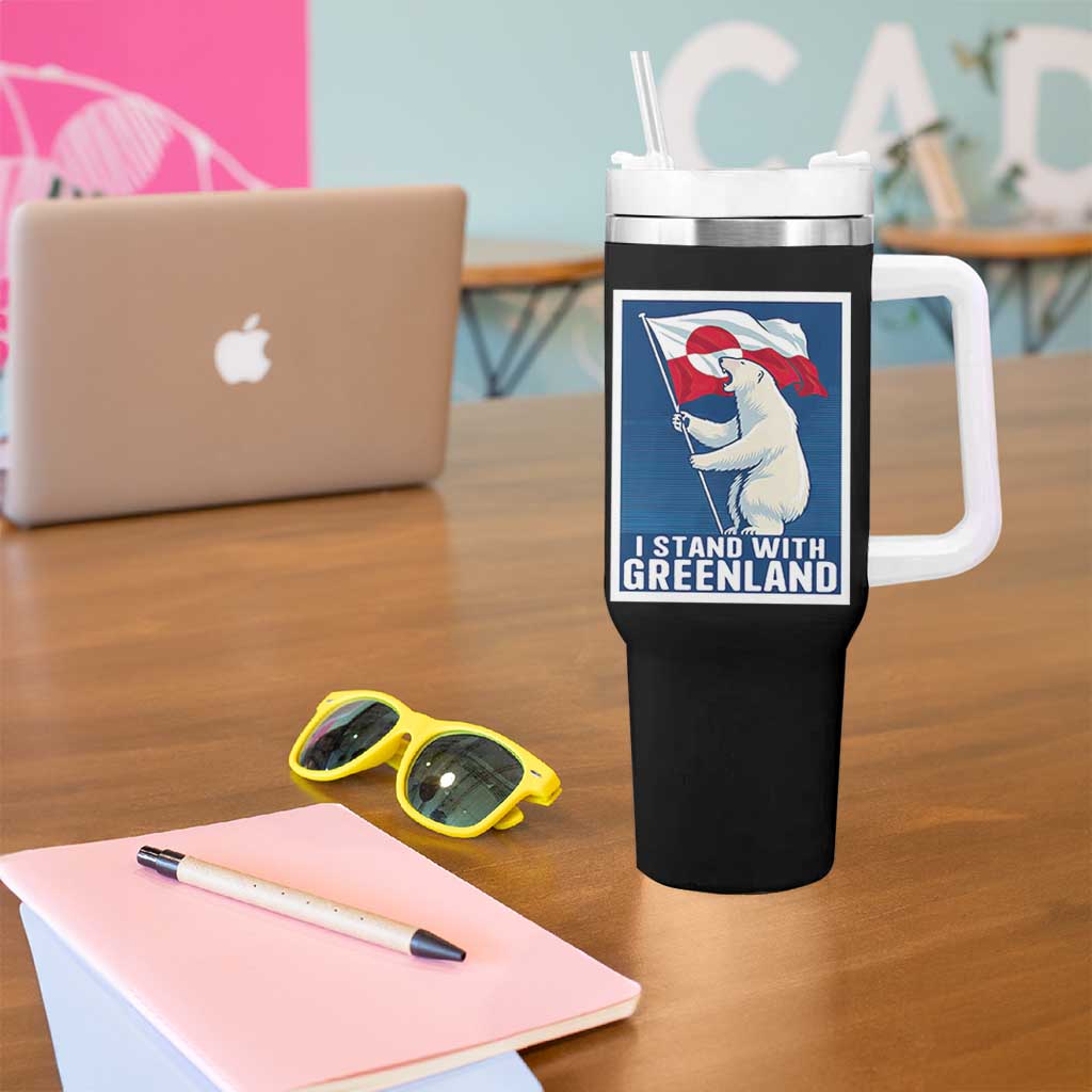 I Stand With Greenland Polar Bear Resist Tumbler With Handle Vintage Patriotic Propaganda Sovereignty Protest