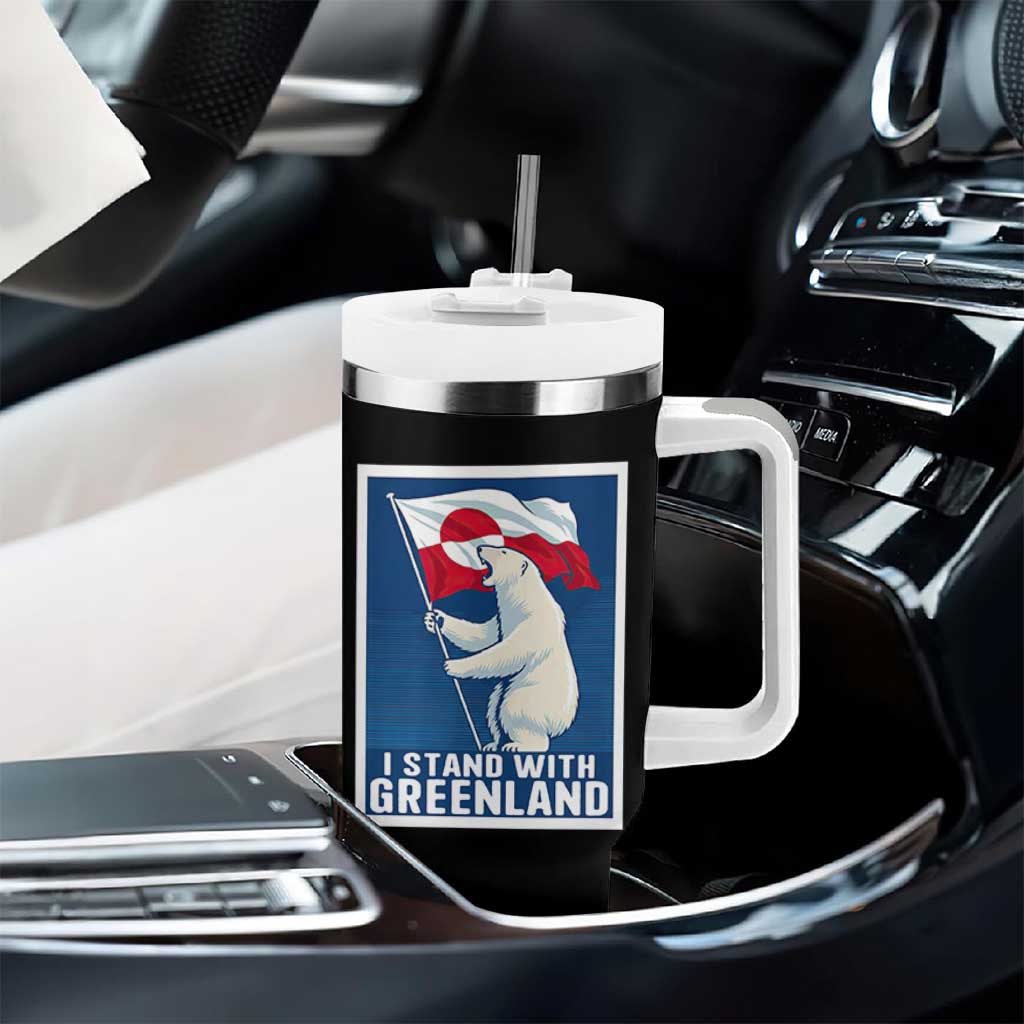 I Stand With Greenland Polar Bear Resist Tumbler With Handle Vintage Patriotic Propaganda Sovereignty Protest