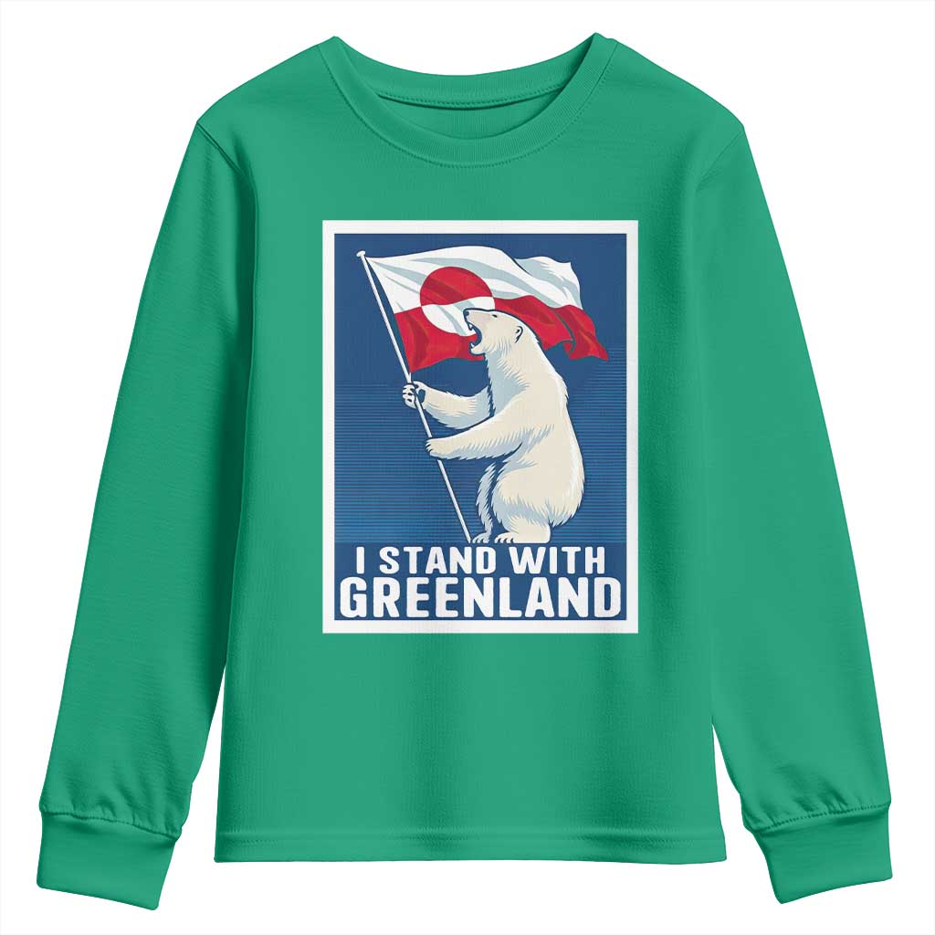 I Stand With Greenland Polar Bear Resist Youth Sweatshirt Vintage Patriotic Propaganda Sovereignty Protest