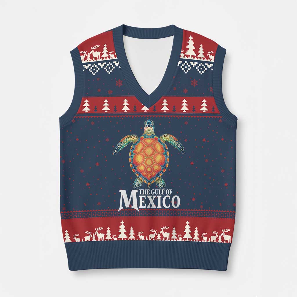 The Gulf Of Mexico V-Neck Knit Sweater Vest Sea Turtle Graphic Forever Never Forget - Wonder Print Shop