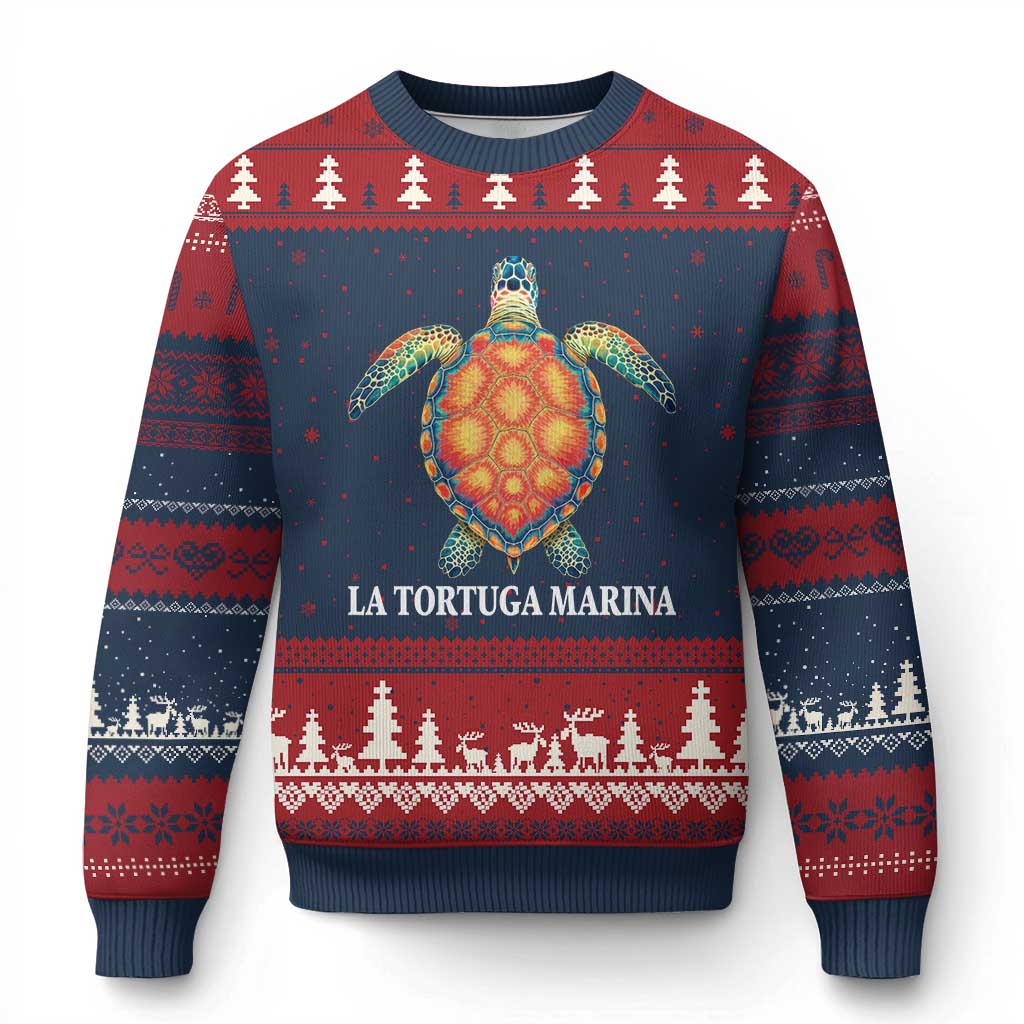 La Tortuga Marina Ugly Christmas Sweater Sea Turtle Gulf Of Mexico Forever - Wonder Print Shop