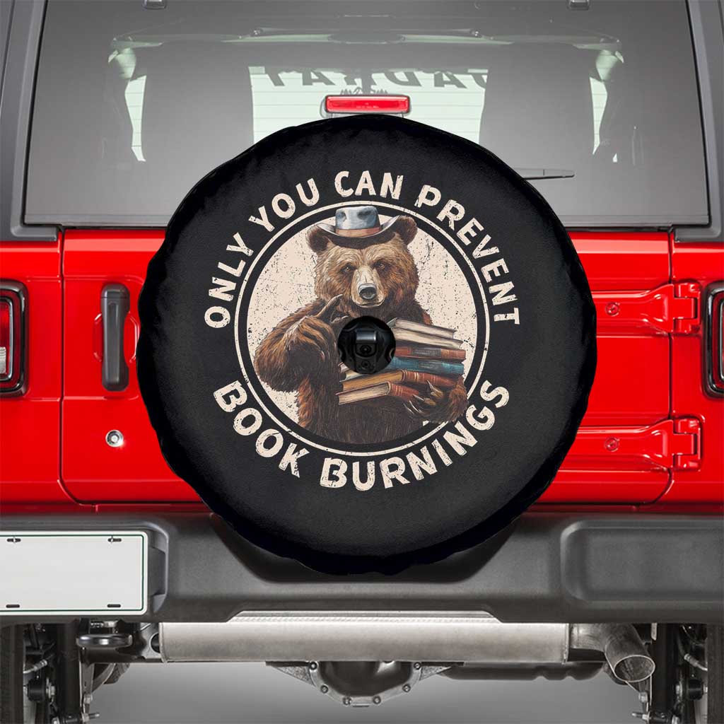 Funny Books Lover Bear Spare Tire Cover Only You Can Prevent Book Burnings