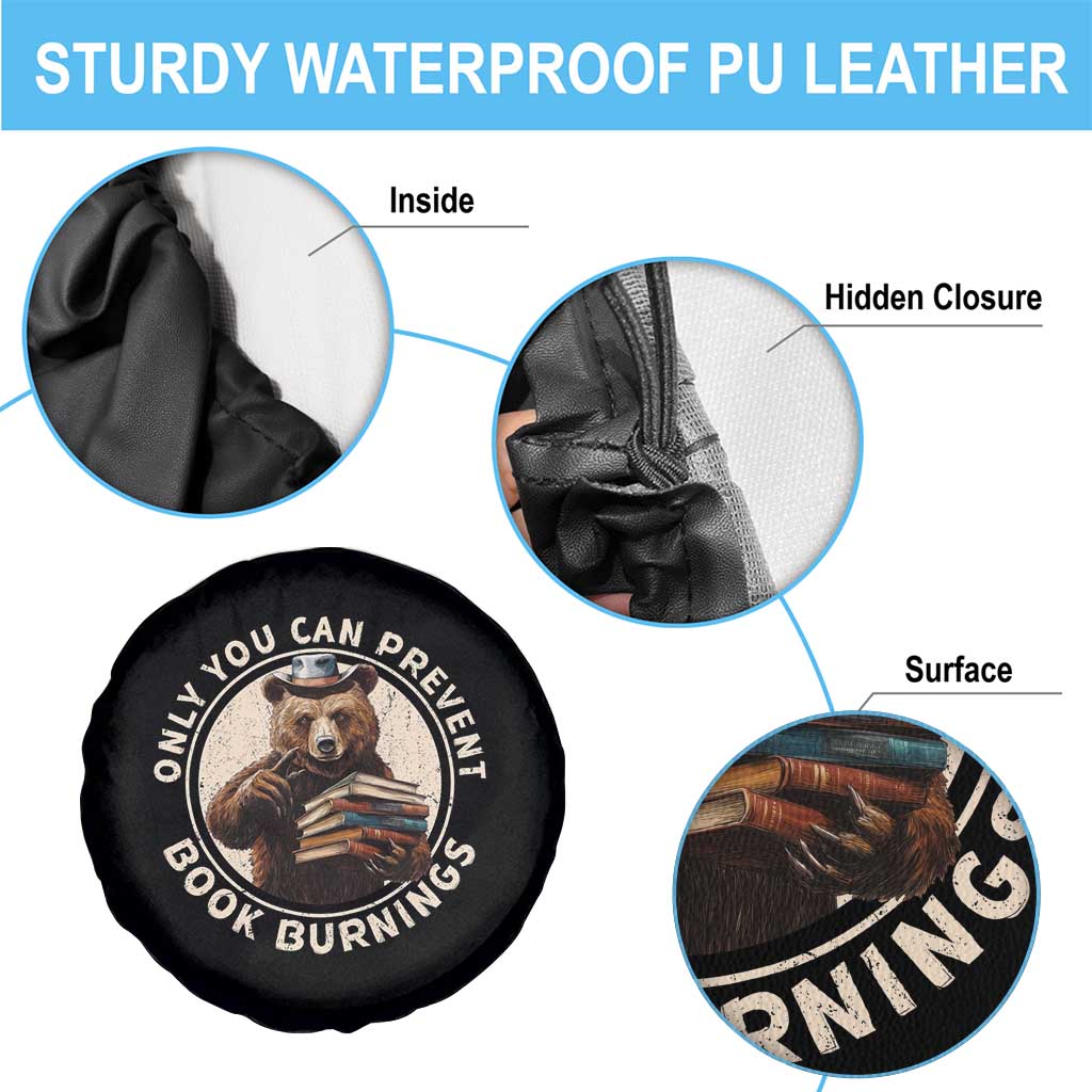Funny Books Lover Bear Spare Tire Cover Only You Can Prevent Book Burnings