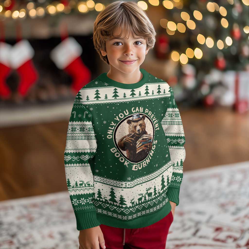 Funny Books Lover Bear Ugly Christmas Sweater Only You Can Prevent Book Burnings - Wonder Print Shop