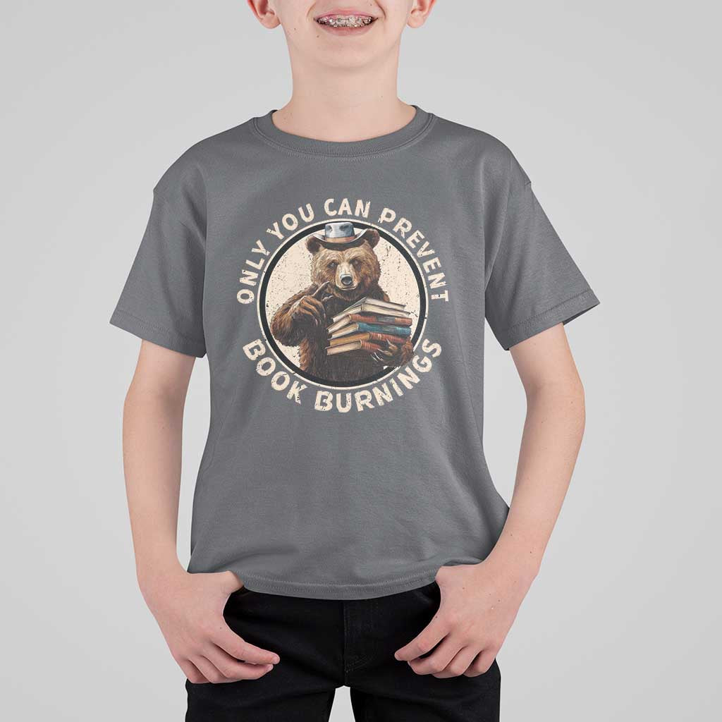 Funny Books Lover Bear T Shirt For Kid Only You Can Prevent Book Burnings