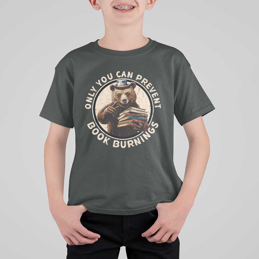Funny Books Lover Bear T Shirt For Kid Only You Can Prevent Book Burnings
