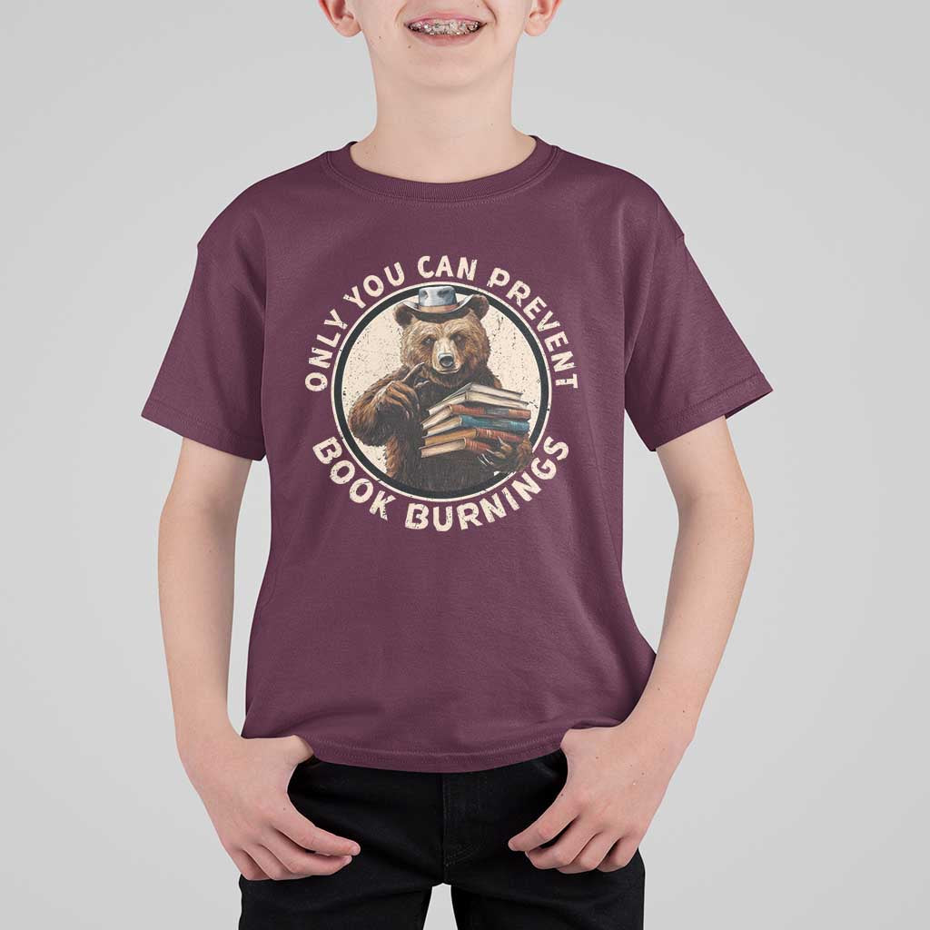 Funny Books Lover Bear T Shirt For Kid Only You Can Prevent Book Burnings