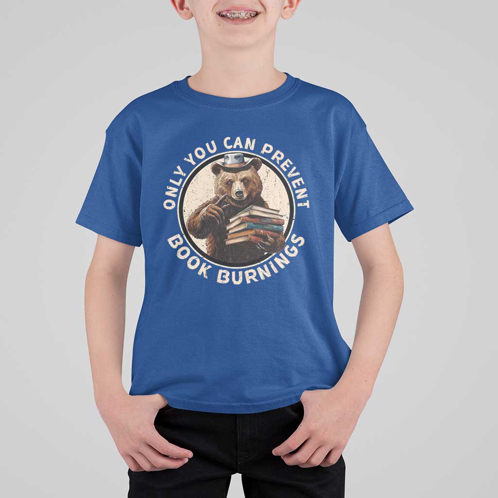 Funny Books Lover Bear T Shirt For Kid Only You Can Prevent Book Burnings