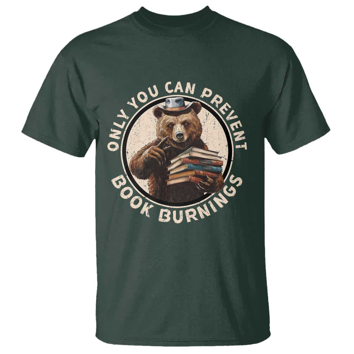 Funny Books Lover Bear T Shirt Only You Can Prevent Book Burnings
