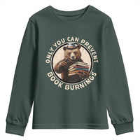 Funny Books Lover Bear Youth Sweatshirt Only You Can Prevent Book Burnings