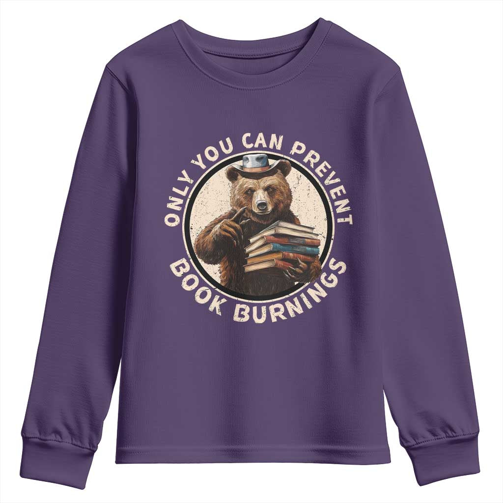 Funny Books Lover Bear Youth Sweatshirt Only You Can Prevent Book Burnings