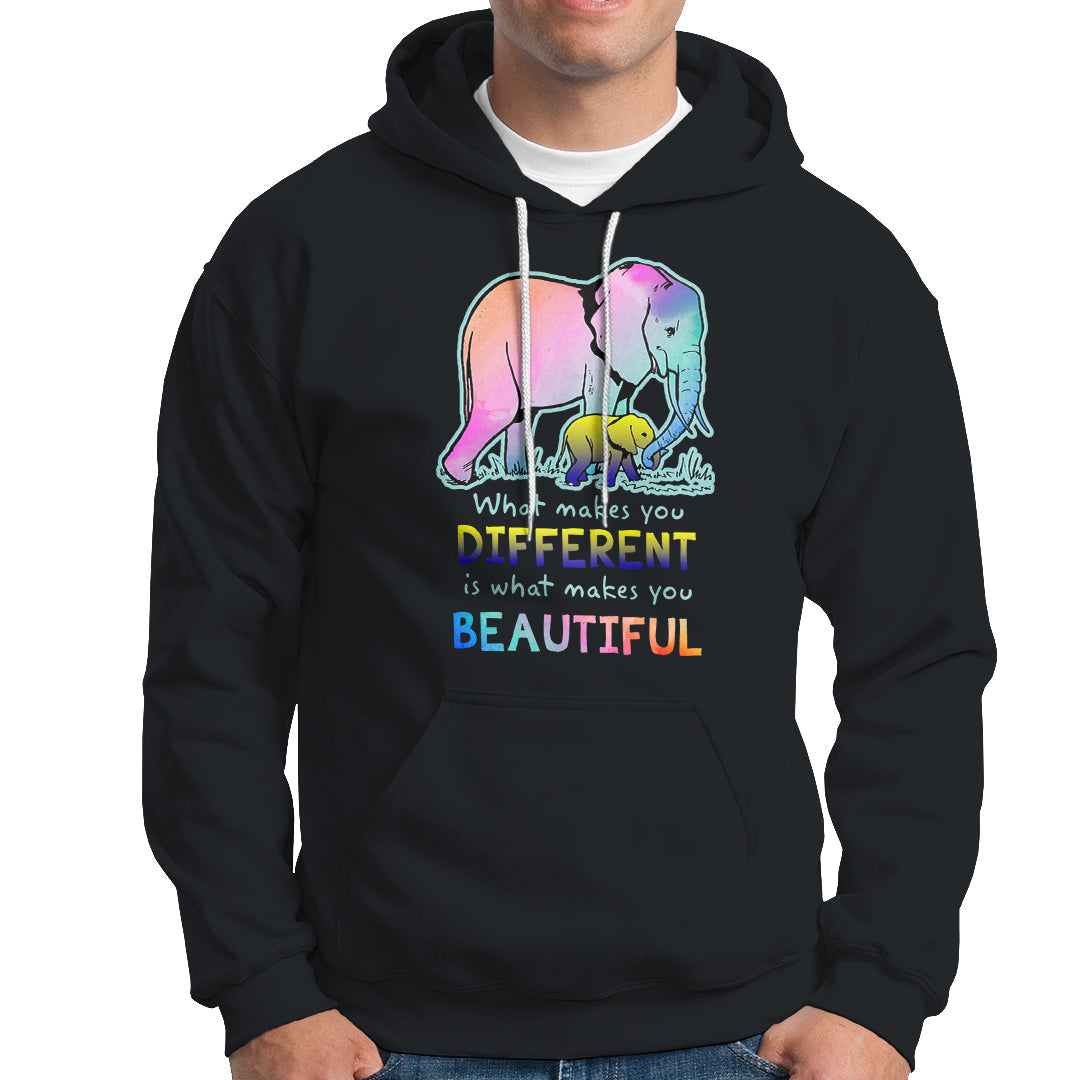 Down Syndrome Elephant Mom Kids Graphic What Makes You Different Makes You Beautiful Raise Awareness Inspirational Hoodie - Wonder Print Shop