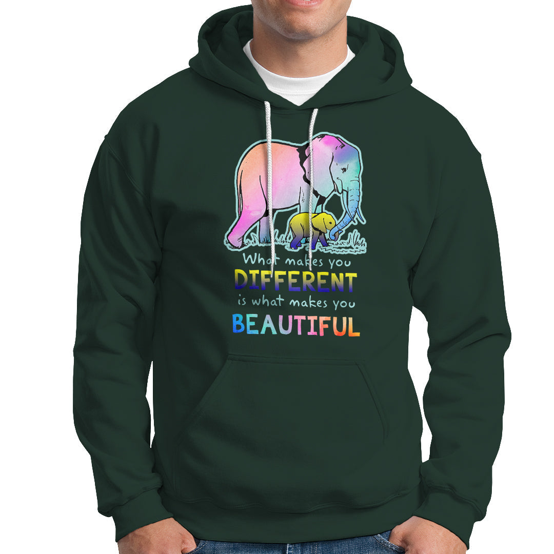 Down Syndrome Elephant Mom Kids Graphic What Makes You Different Makes You Beautiful Raise Awareness Inspirational Hoodie - Wonder Print Shop