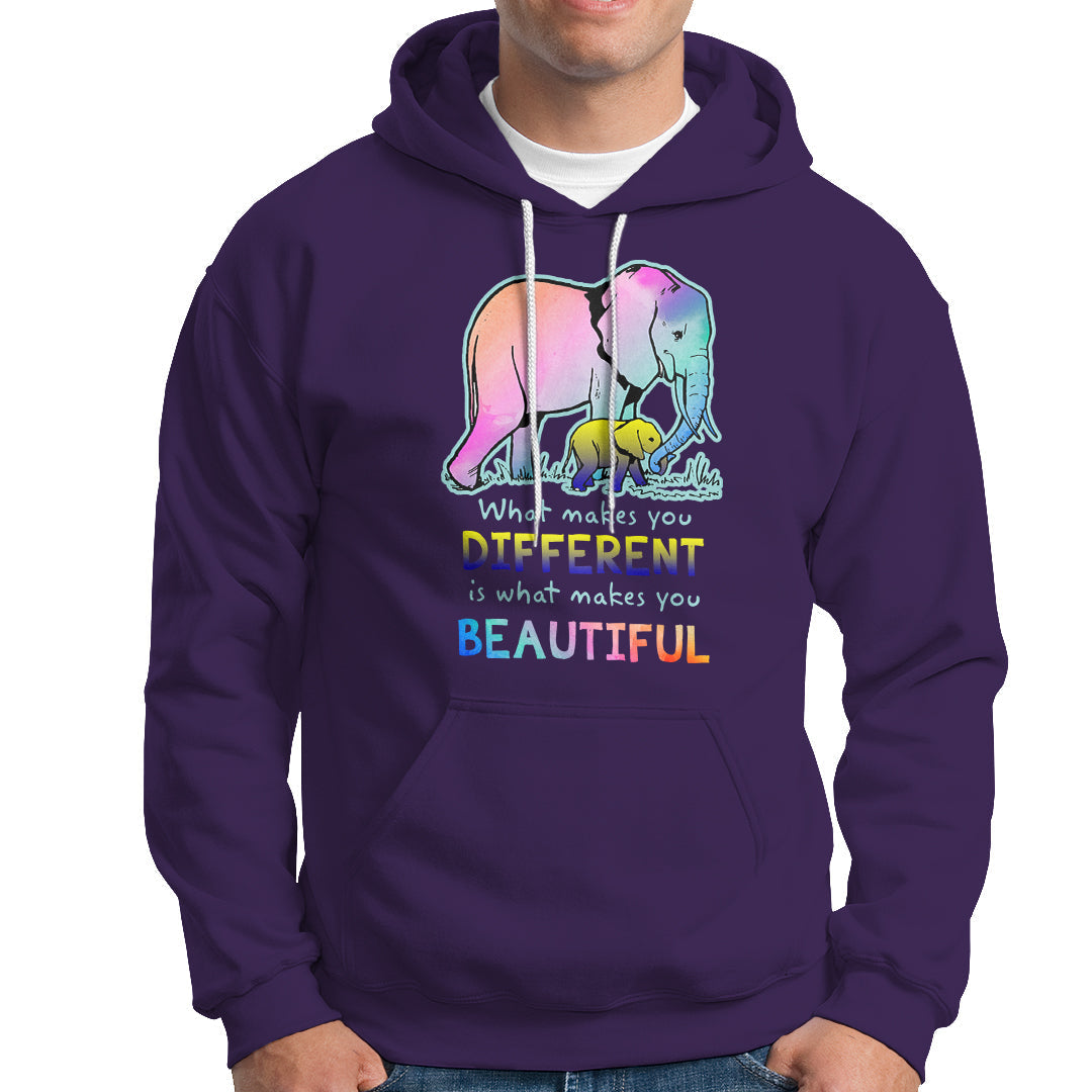 Down Syndrome Elephant Mom Kids Graphic What Makes You Different Makes You Beautiful Raise Awareness Inspirational Hoodie - Wonder Print Shop