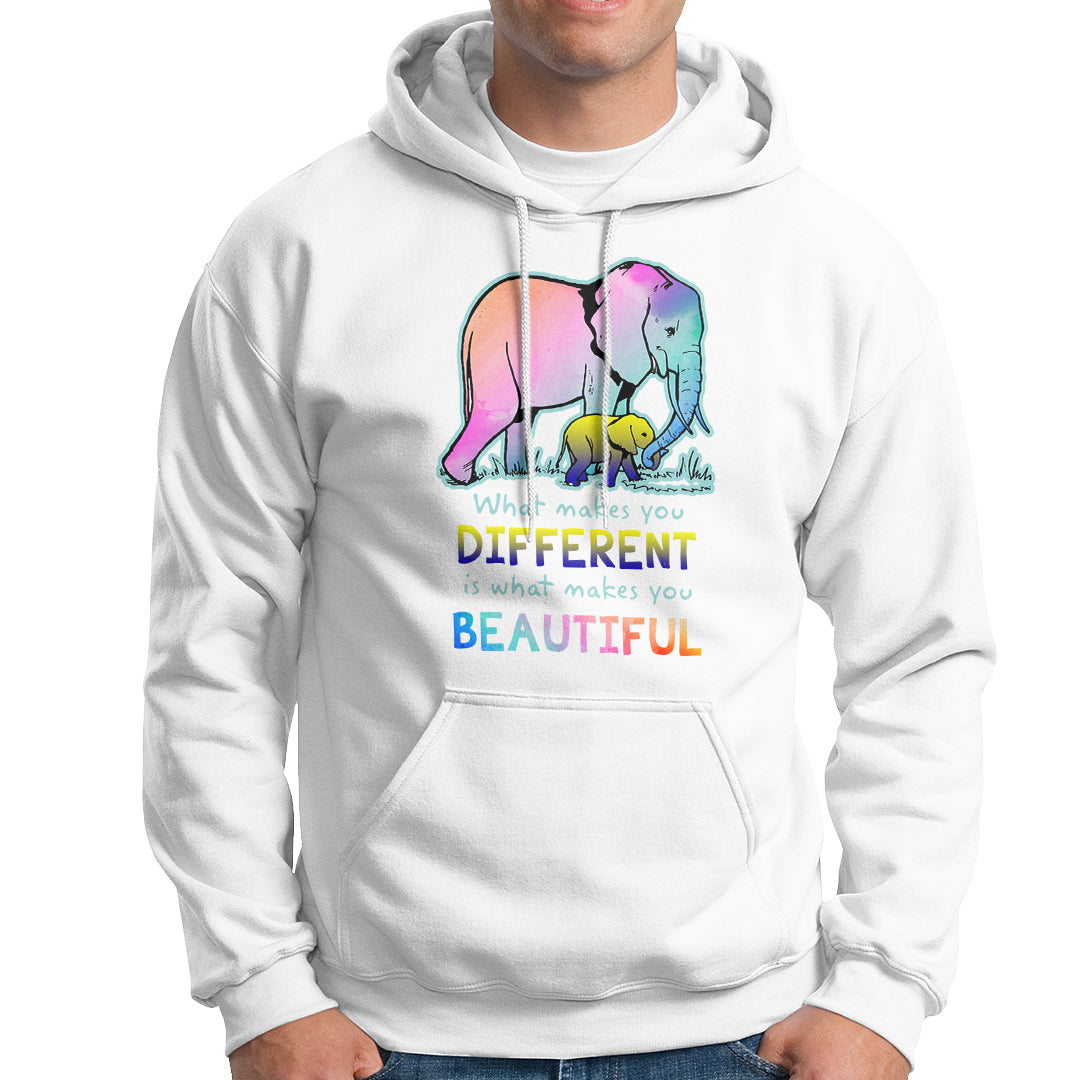 Down Syndrome Elephant Mom Kids Graphic What Makes You Different Makes You Beautiful Raise Awareness Inspirational Hoodie - Wonder Print Shop