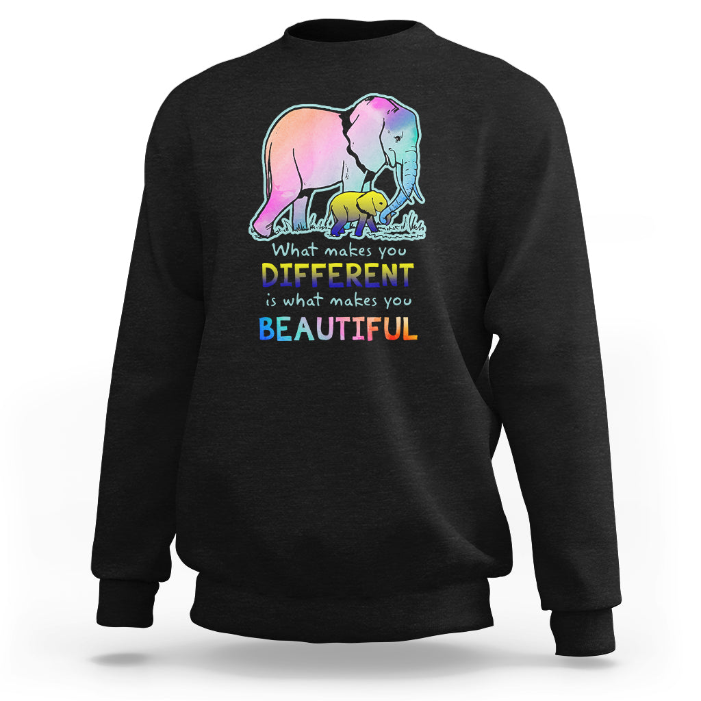 Down Syndrome Elephant Mom Kids Graphic What Makes You Different Makes You Beautiful Raise Awareness Inspirational Sweatshirt - Wonder Print Shop