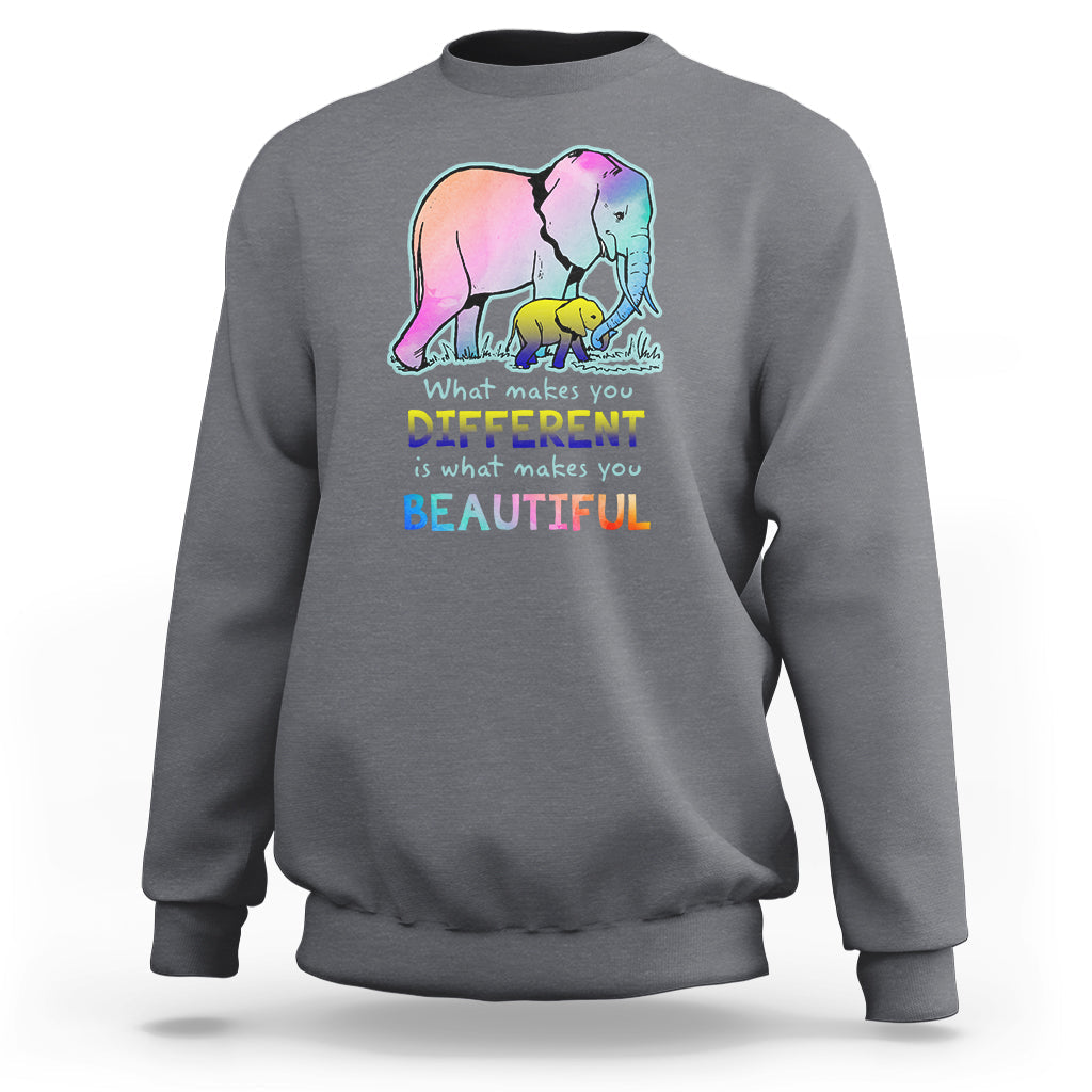 Down Syndrome Elephant Mom Kids Graphic What Makes You Different Makes You Beautiful Raise Awareness Inspirational Sweatshirt - Wonder Print Shop