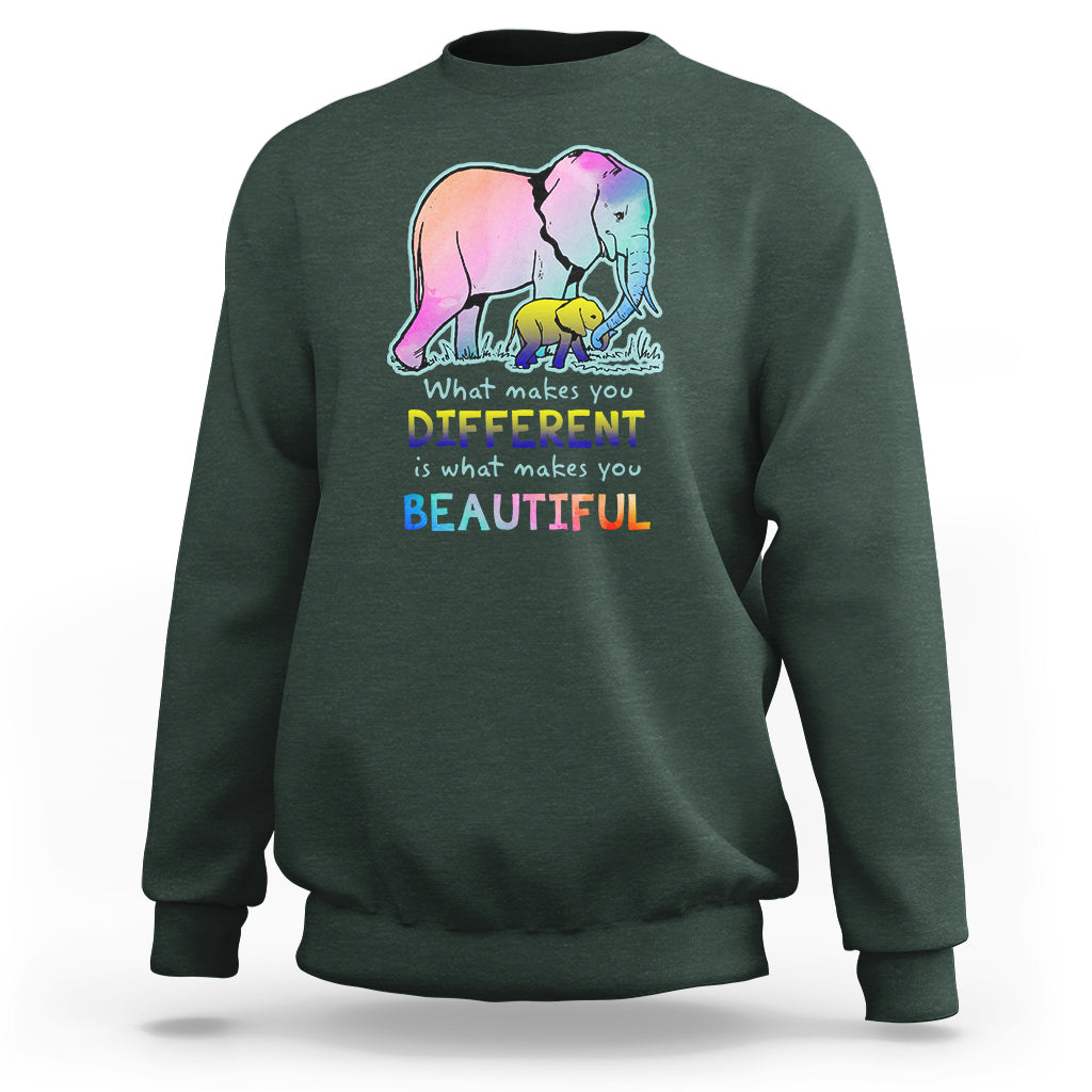 Down Syndrome Elephant Mom Kids Graphic What Makes You Different Makes You Beautiful Raise Awareness Inspirational Sweatshirt - Wonder Print Shop