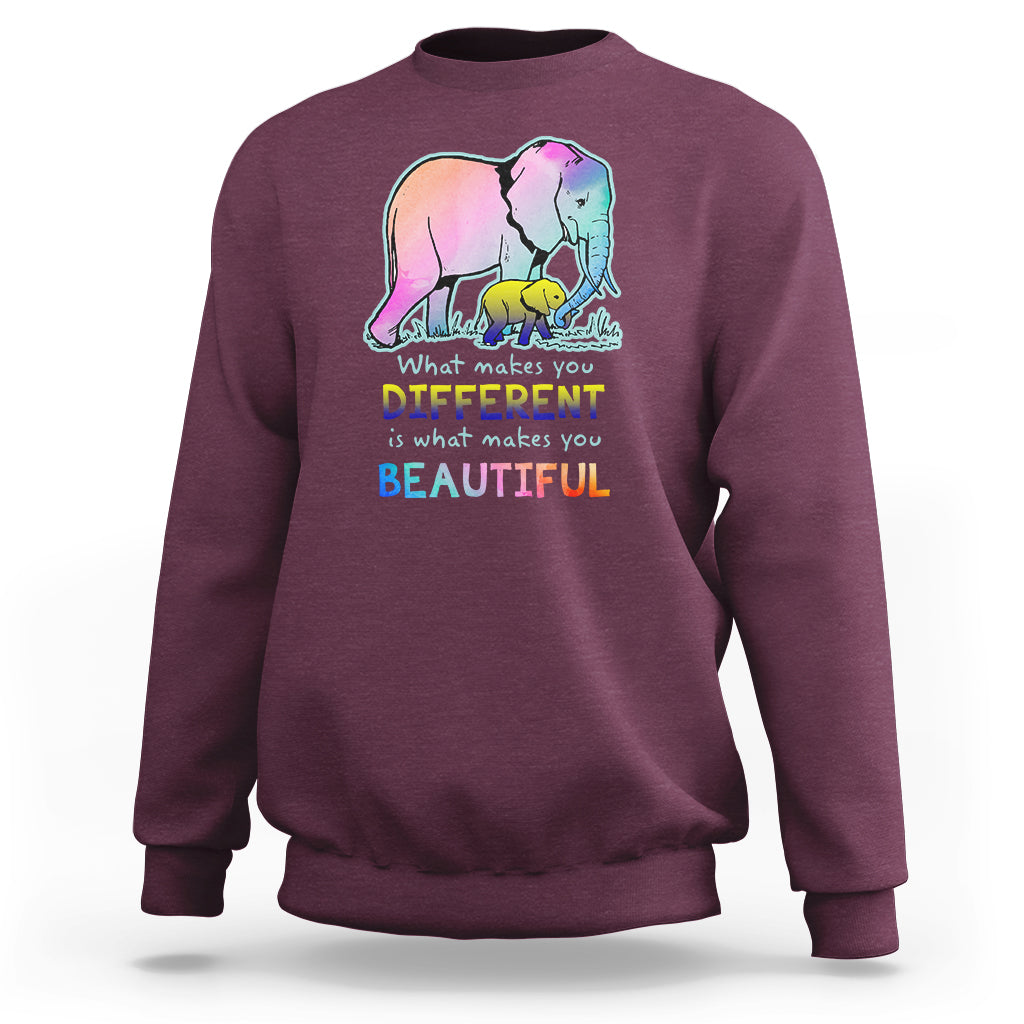 Down Syndrome Elephant Mom Kids Graphic What Makes You Different Makes You Beautiful Raise Awareness Inspirational Sweatshirt - Wonder Print Shop