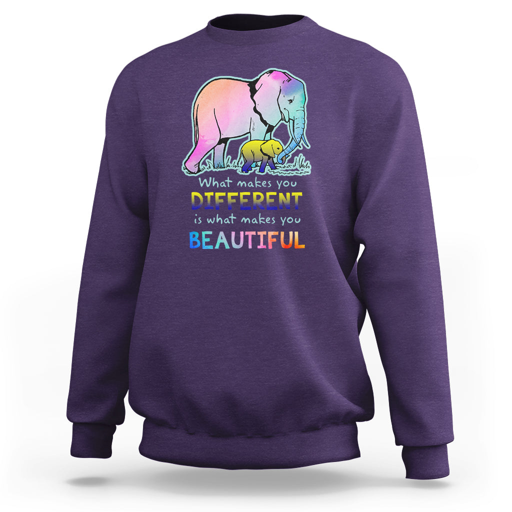 Down Syndrome Elephant Mom Kids Graphic What Makes You Different Makes You Beautiful Raise Awareness Inspirational Sweatshirt - Wonder Print Shop