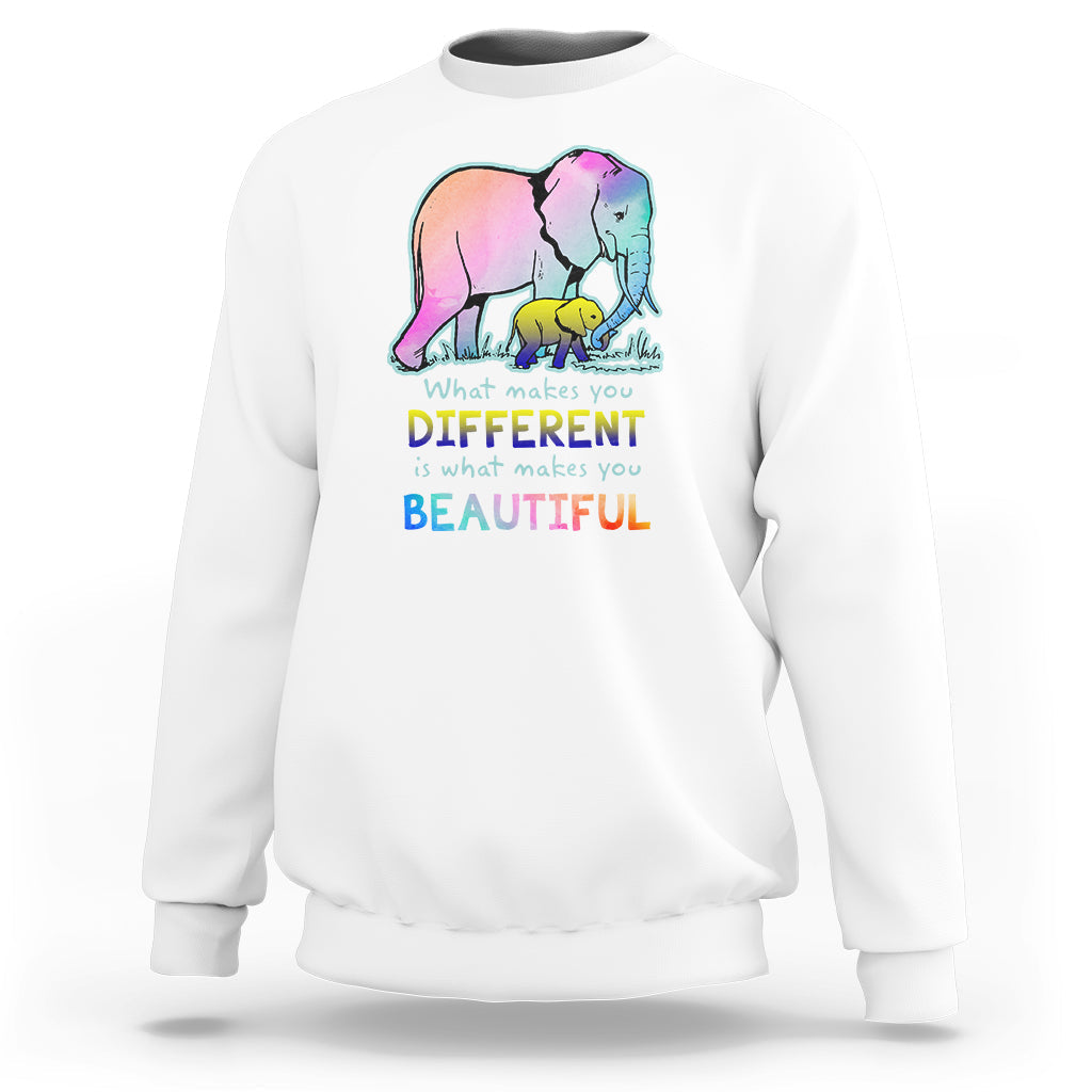 Down Syndrome Elephant Mom Kids Graphic What Makes You Different Makes You Beautiful Raise Awareness Inspirational Sweatshirt - Wonder Print Shop