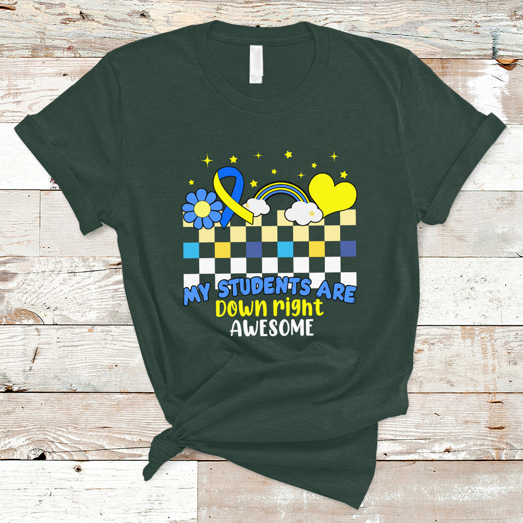 Down Syndrome Retro Groovy My Students Are Down Right Awesome Support Raise Awareness Teacher T Shirt - Wonder Print Shop