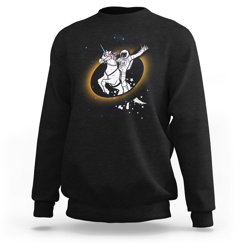 Astronaut Total Solar Eclipse Sweatshirt Riding Unicorn Astronomy Lover - Wonder Print Shop