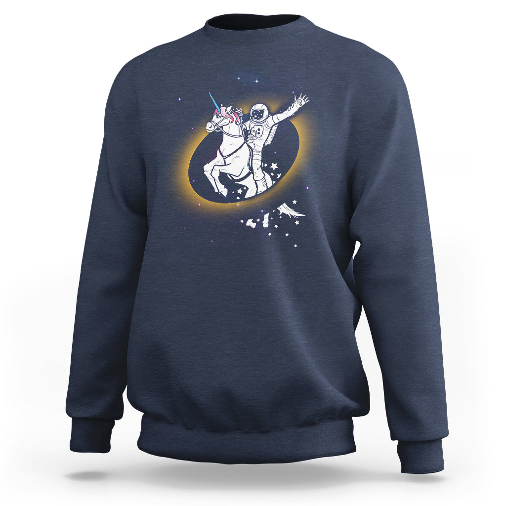 Astronaut Total Solar Eclipse Sweatshirt Riding Unicorn Astronomy Lover - Wonder Print Shop