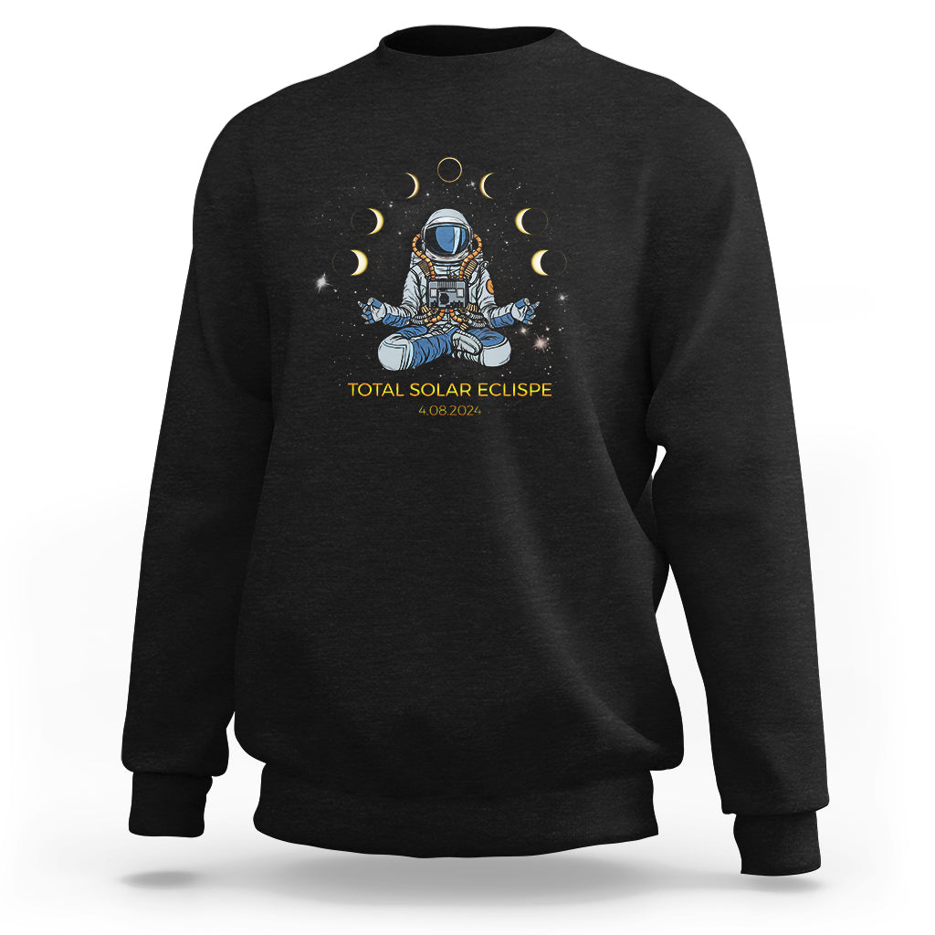 Astronaut Total Solar Eclipse 2024 Sweatshirt Meditating American Totality April 8 Galaxy Astronomy Lover - Wonder Print Shop