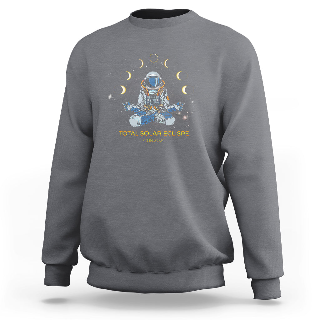 Astronaut Total Solar Eclipse 2024 Sweatshirt Meditating American Totality April 8 Galaxy Astronomy Lover - Wonder Print Shop