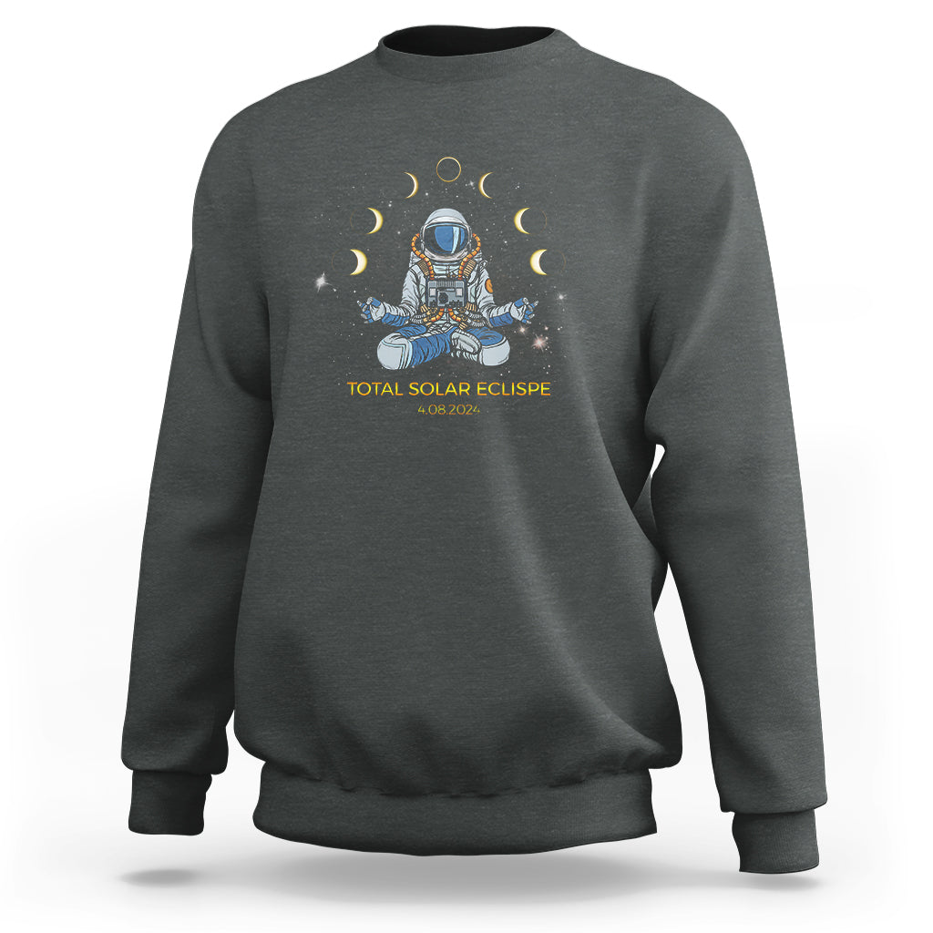 Astronaut Total Solar Eclipse 2024 Sweatshirt Meditating American Totality April 8 Galaxy Astronomy Lover - Wonder Print Shop