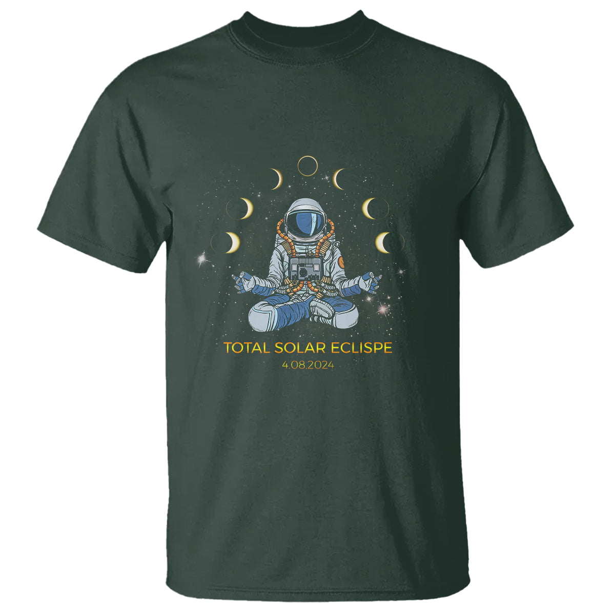 Astronaut Total Solar Eclipse 2024 T Shirt Meditating American Totality April 8 Galaxy Astronomy Lover - Wonder Print Shop