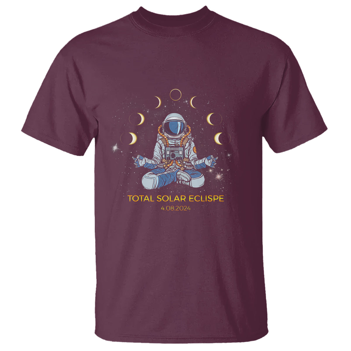 Astronaut Total Solar Eclipse 2024 T Shirt Meditating American Totality April 8 Galaxy Astronomy Lover - Wonder Print Shop