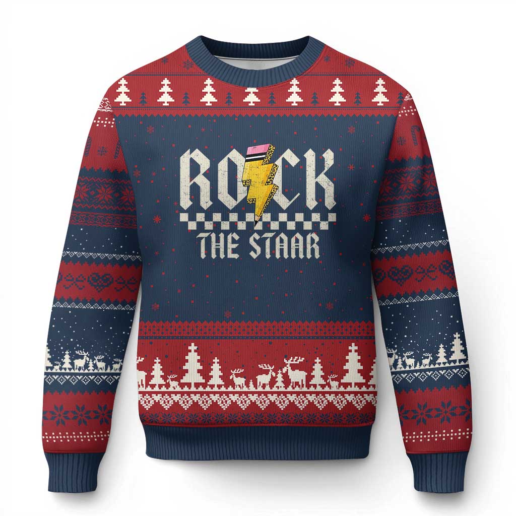 Rock The STAAR Day Ugly Christmas Sweater Texas Teacher Student Motivational Testing
